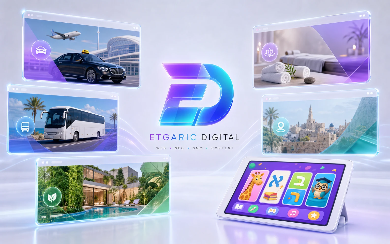 Коллекция сайтов Etgaric Digital для транспорта, туризма, гостиниц, услуг и образования